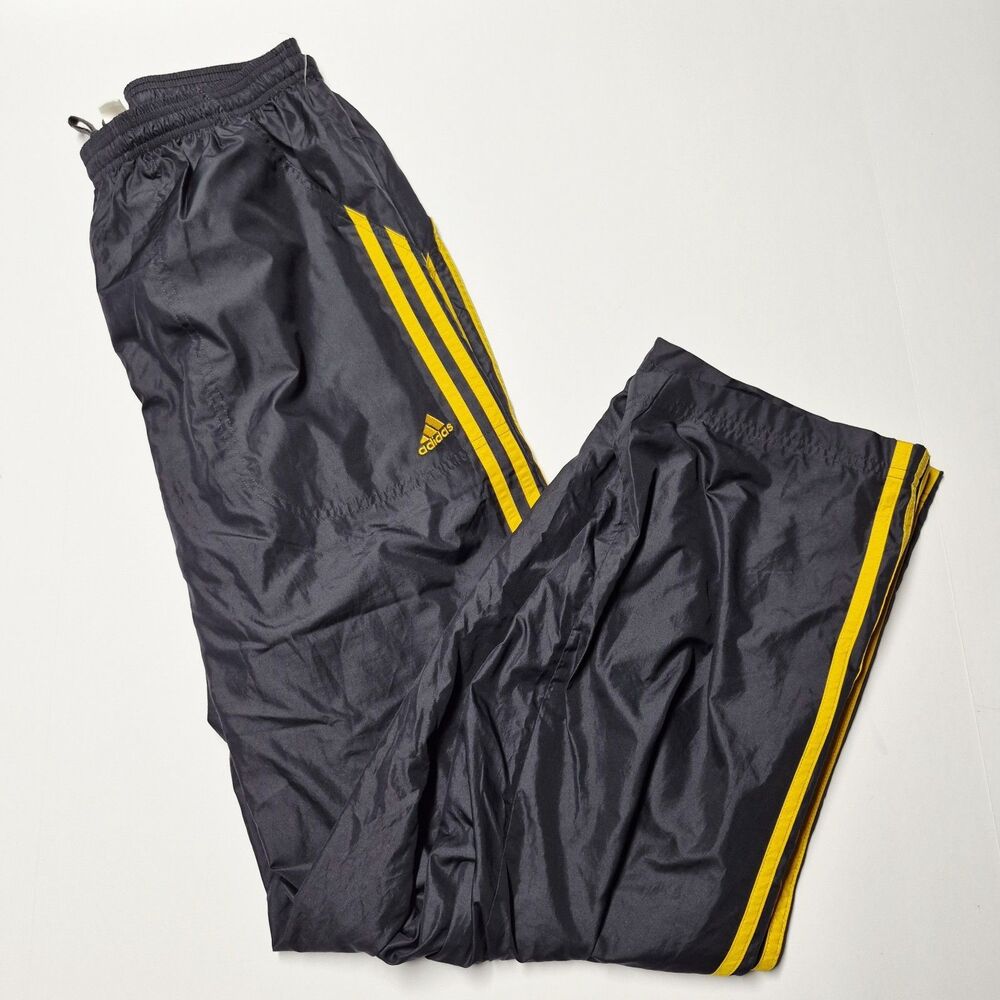 Vtg Y2K Adidas Climashell Track Pants Men XL Black Gold Mesh Lined Wind Pants